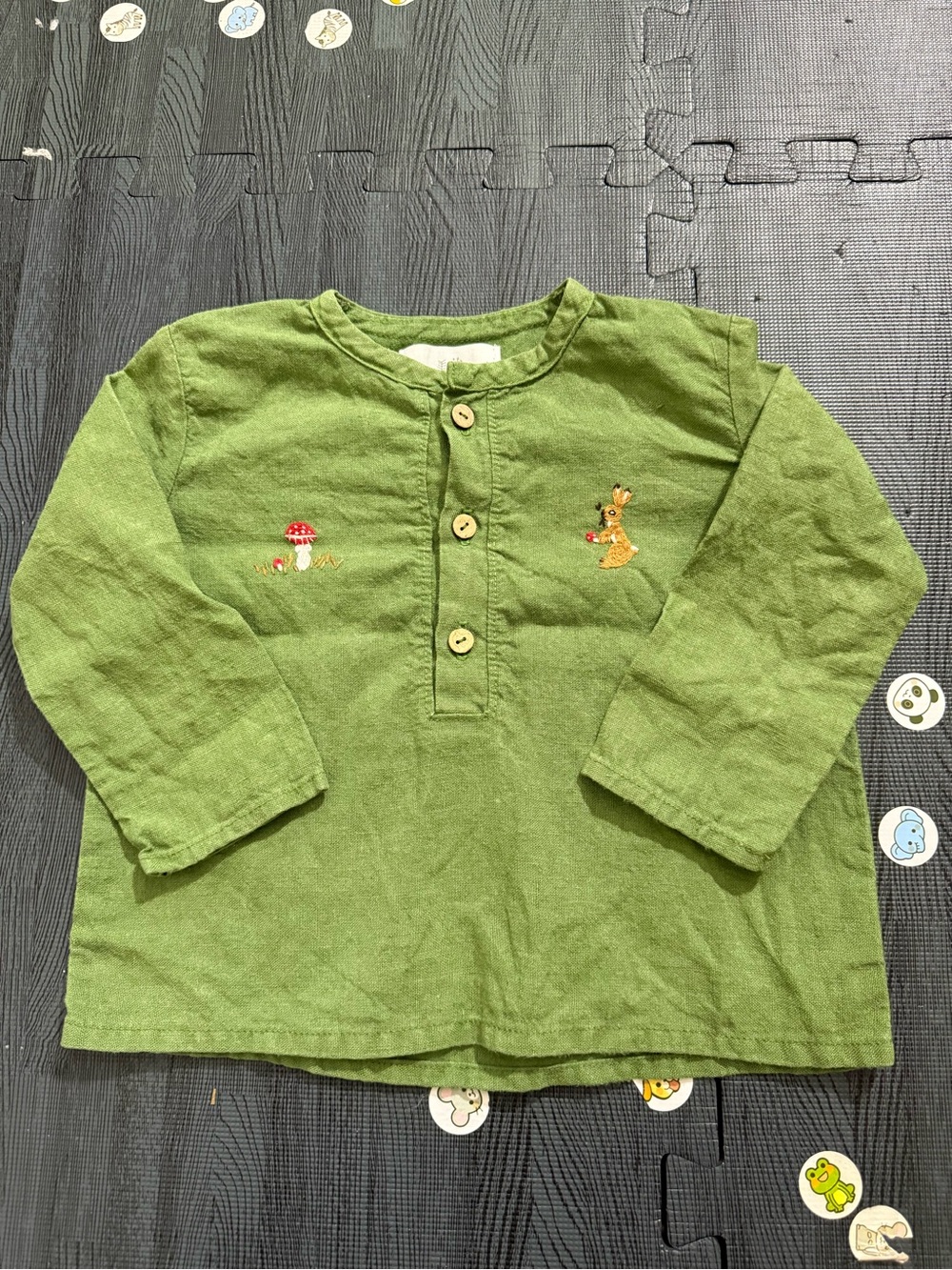 All the beautiful linen toddler green embroidery shirt